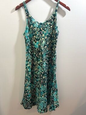 Y2K Vintage Fairycore Swing Dress Hawaii Turquoise Teal Swirly S